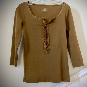 J. Crew Long Sleeved Perfect Fit Ruffled Henley Tee